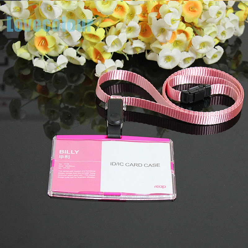 Wholesale clear rigid plastic business card holders with neck rope