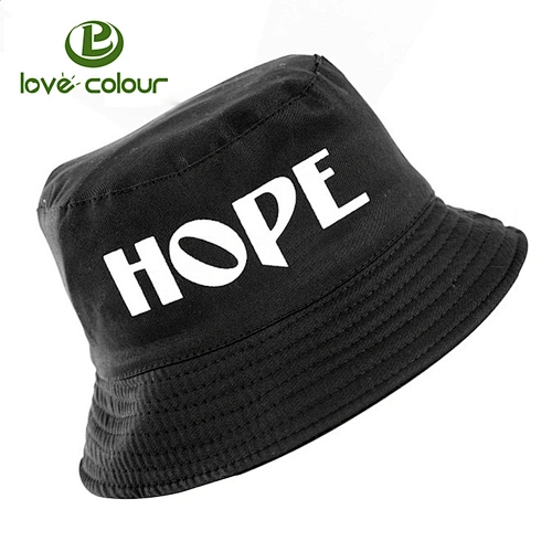 Custom Fashionable Unisex Men Womens Summer Printed Hope Cotton Flat Bucket Hat