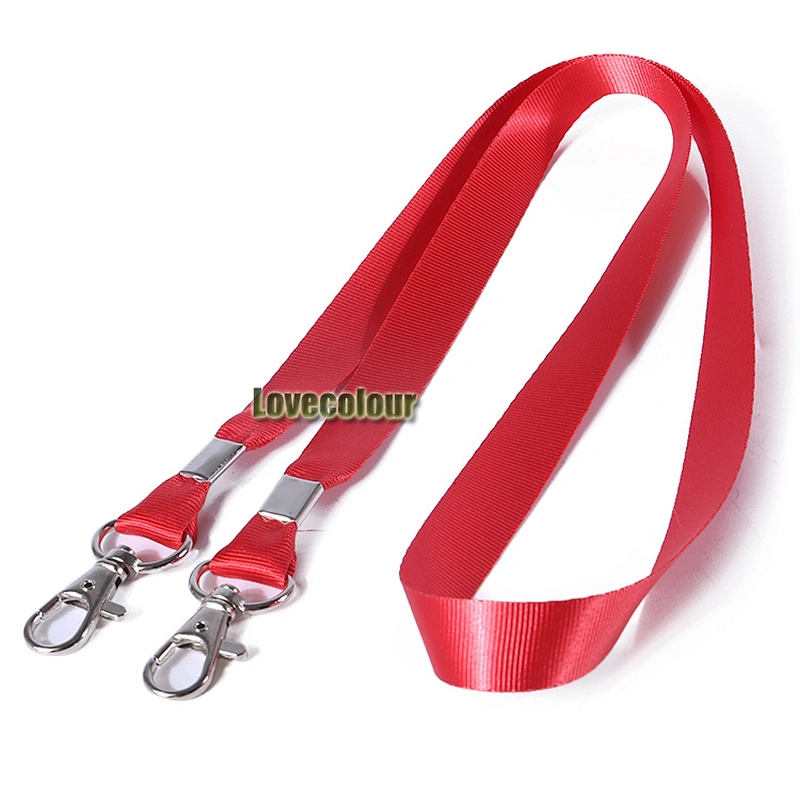 Polyester red color lanyard with double hook for holding id card