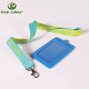 Promotional Custom Polyester Woven Logo Lanyard With PU Sleeve ID Card Holder