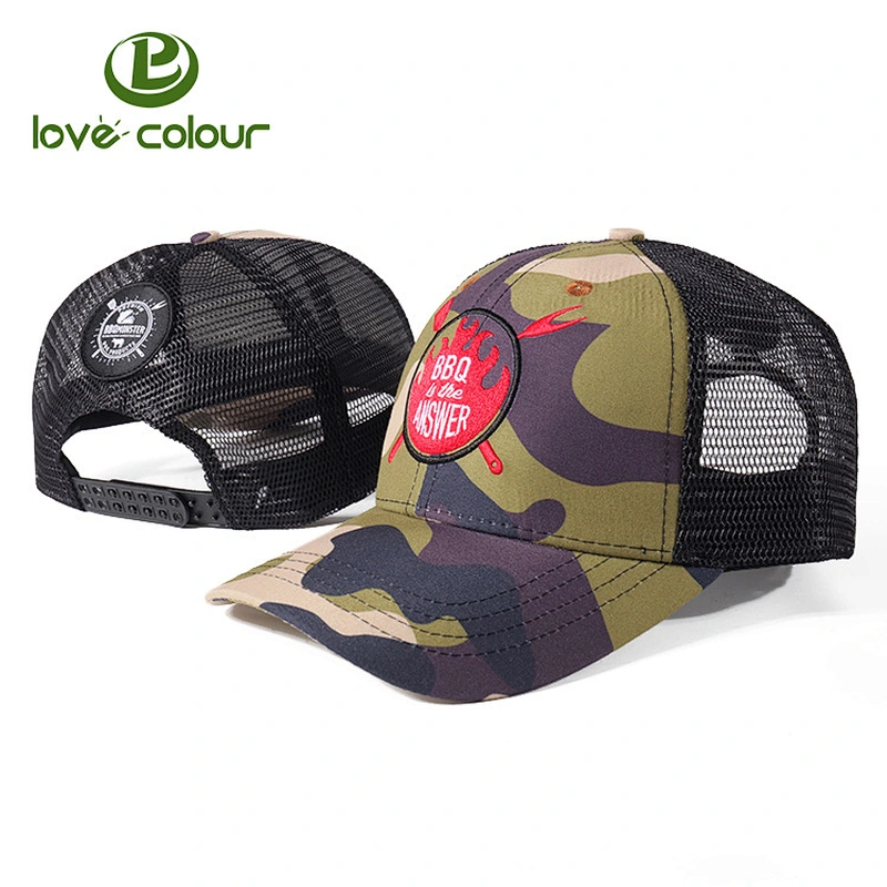 Advertising promotional custom logo sport mesh trucker cap with camouflage printing