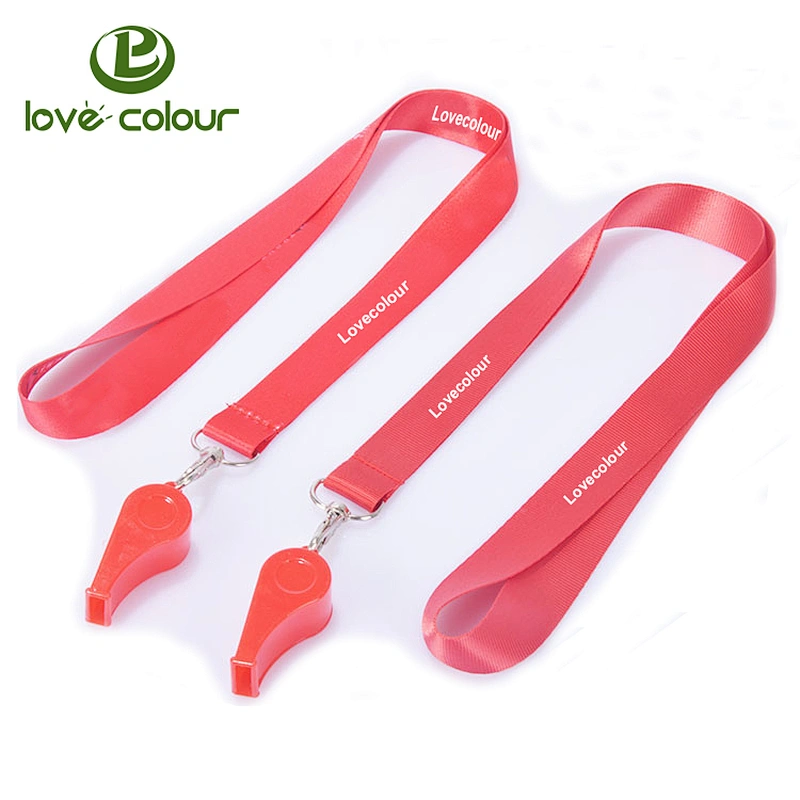 Custom polyester red color whistle lanyard in lovecolour company
