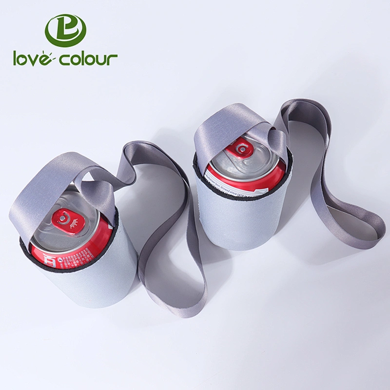 Hot selling custom neoprene blank collapsible can coolers with lanyard in grey color