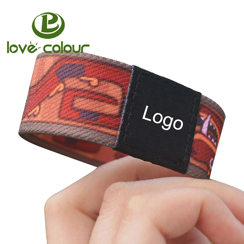 Custom black and red color polyester elastic wristband 1 inch band bracelet for party