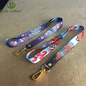 Beautiful printing polyester lanyard strap with gold metal oval hook