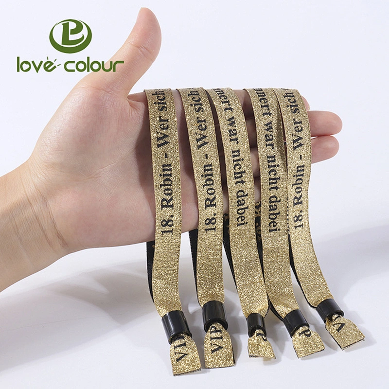 Custom Glittering Gold Polyester Facric Party Wristband Favors