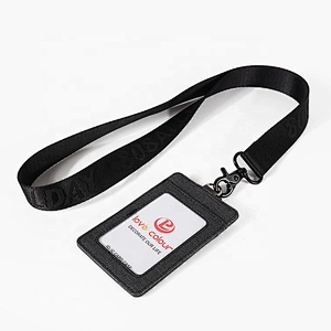 Lovecolour Custom Woven Logo Black Nylon Strap Lanyard for Badges