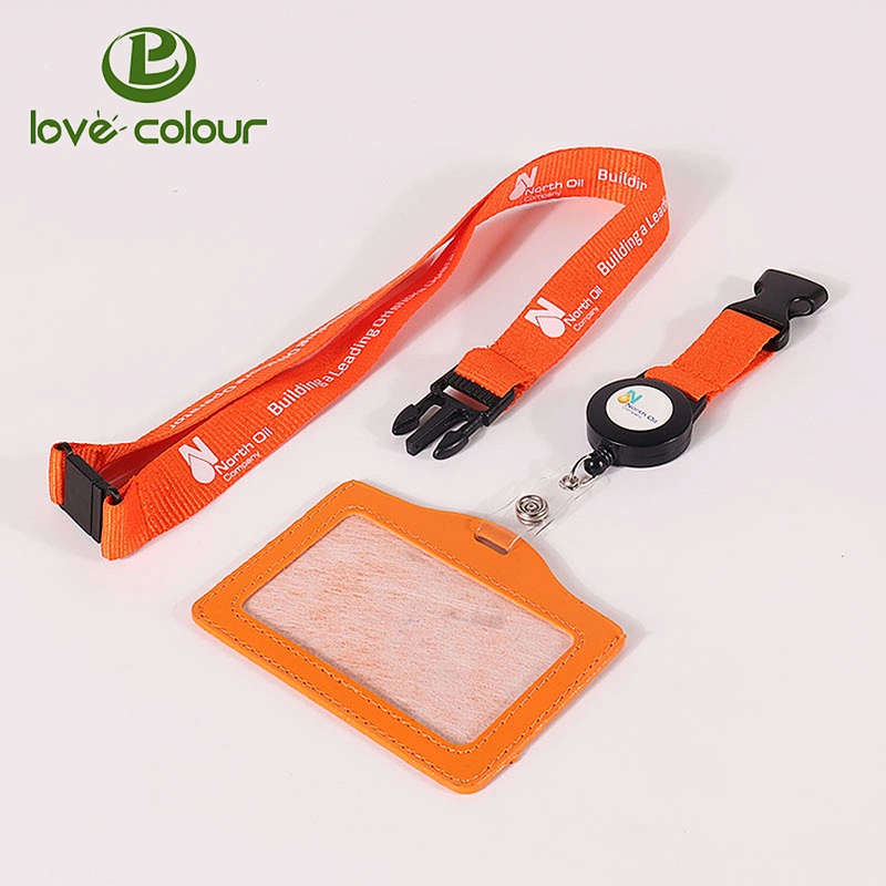 Guangzhou Factory Custom Retractable Neck Strap Lanyard with Reel and Security ID Pass Card Holder