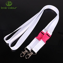 Custom polyester single color white ribbon strap lanyard with pink buckle