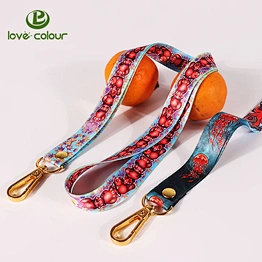 Beautiful printing polyester lanyard strap with gold metal oval hook