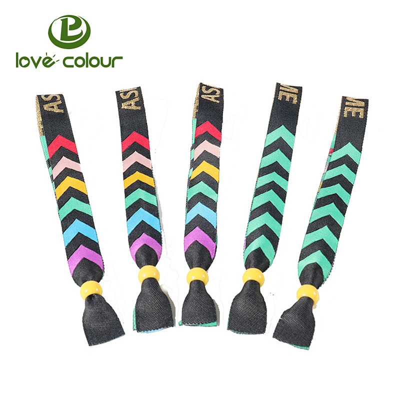 Guangzhou manufacture one time use customize colorful woven festival wristbands