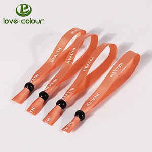 Custom polyester satin ribbon wristband bracelet with barrel plastic lock