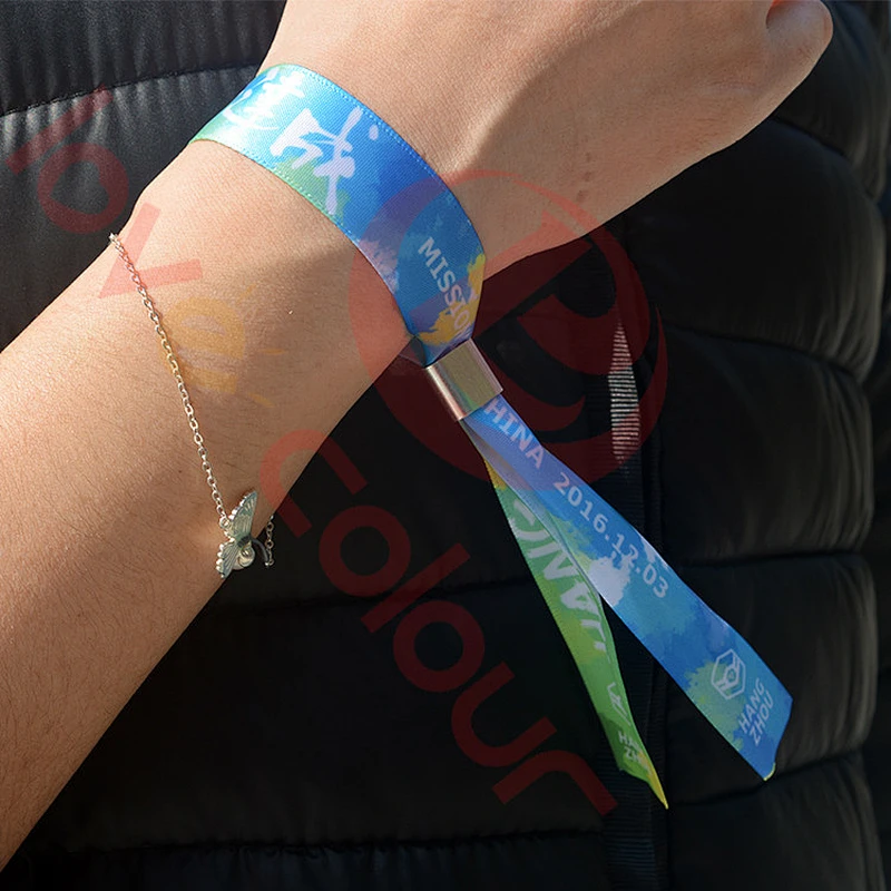 Polyester Disposable satin wristbands for wedding tickets with full color printing