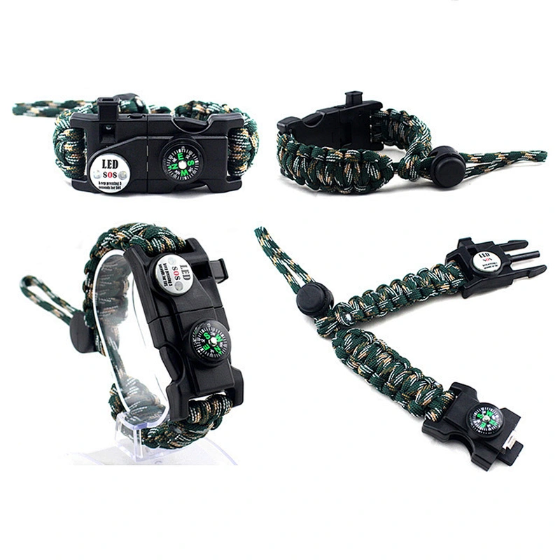 New Promotional Multifunctional Outdoor Camping Compass bracelet With Fire Starter