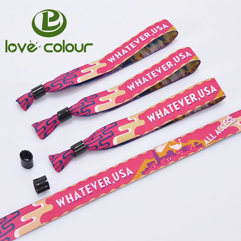 Custom plastic clip cloth polyester wristband with woven logo