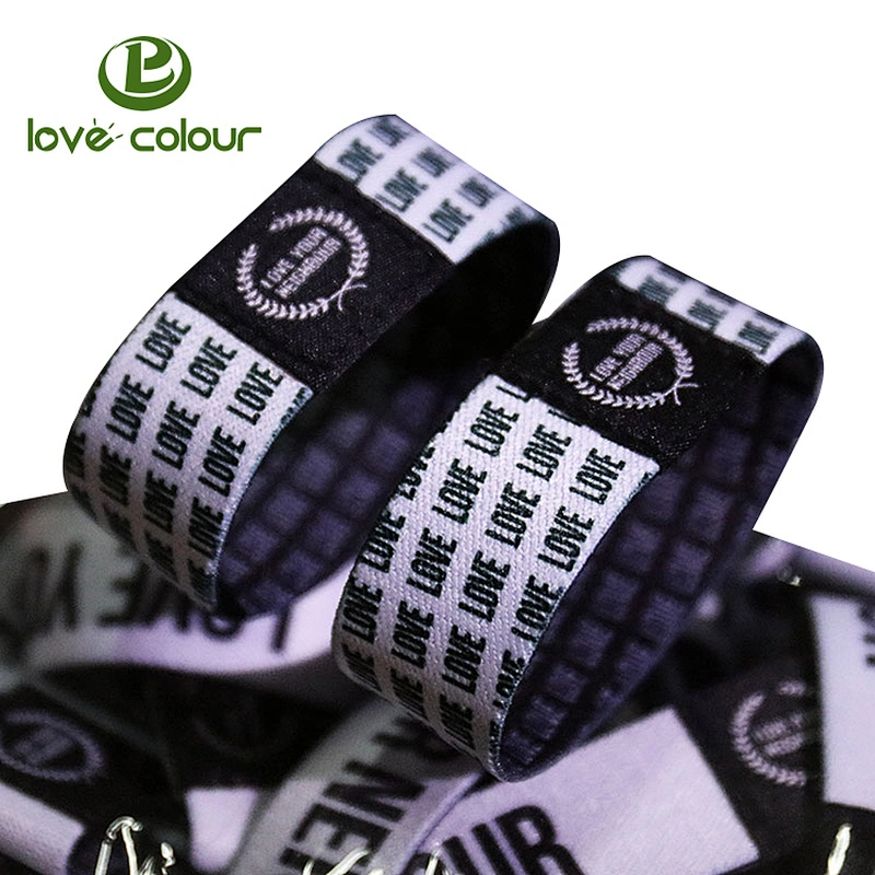 Polyester stretch wrist band bracelet with custom logo elastic fabric reusable wristband