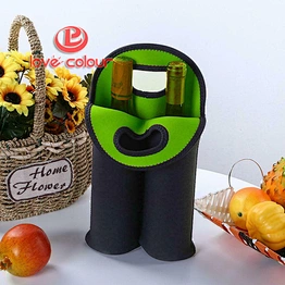 Custom Neoprene Bottle Cooler Double Wine Bottle Tote Carrier Beverage Sleeve Holder Bag