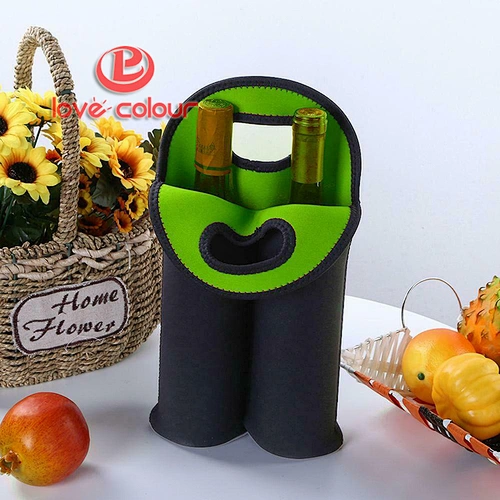 Custom Neoprene Bottle Cooler Double Wine Bottle Tote Carrier Beverage Sleeve Holder Bag