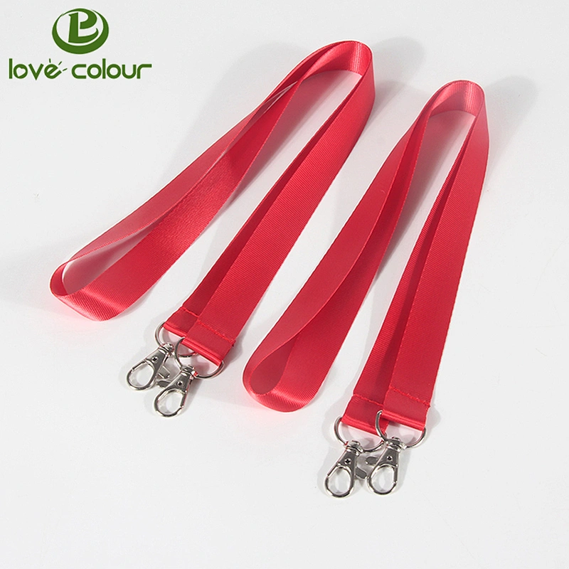 Polyester custom design blank white color flat lanyard with double hooks