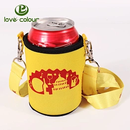 Custom printing neoprene cup holder coolers with lanyard