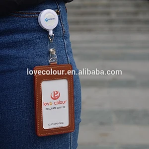 Hot sale cheap leather business card holder and badge reel