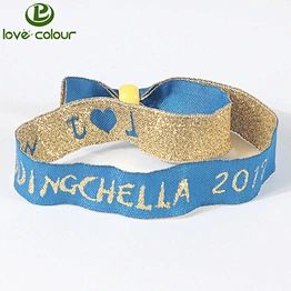 Custom Polyester charm christmas woven wristband with one time clip