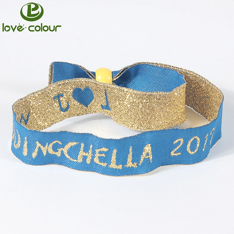 Custom Polyester charm christmas woven wristband with one time clip