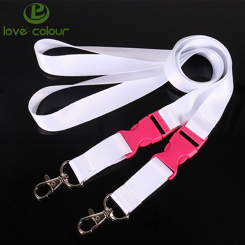 Custom polyester white blank neck lanyard with colored release buckle