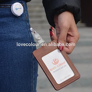 Factory customized PU ID card holder with badge reel