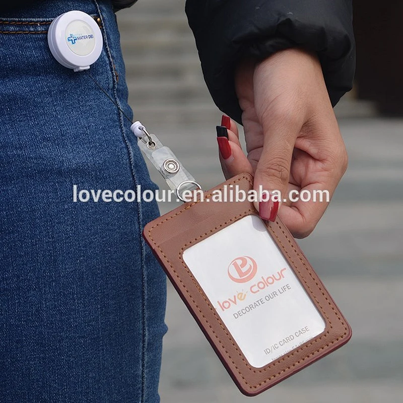 Factory customized PU ID card holder with badge reel