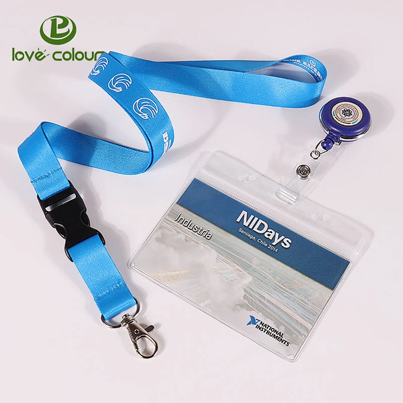 Custom company business card holder and polyester lanyard