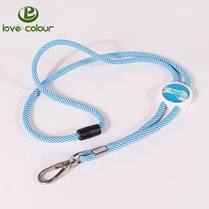Polyester custom logo round cord metal clip neck woven lanyard strap