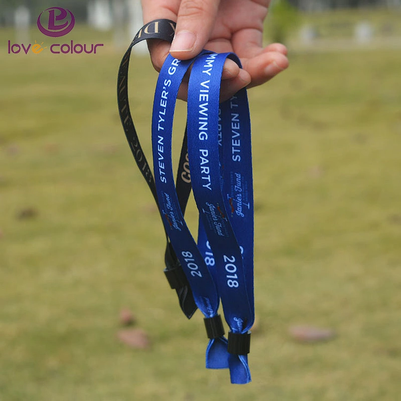 Customized design secure plastic lock webbing polyester wristband bracelet