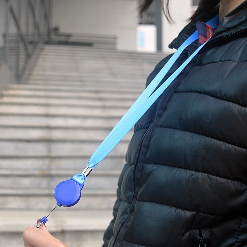 Custom polyester light blue neck lanyard Strap Key Chain rope with badge reel on sale
