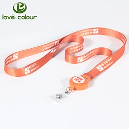 Custom orange printing lanyard webbing polyester strap with badge reel
