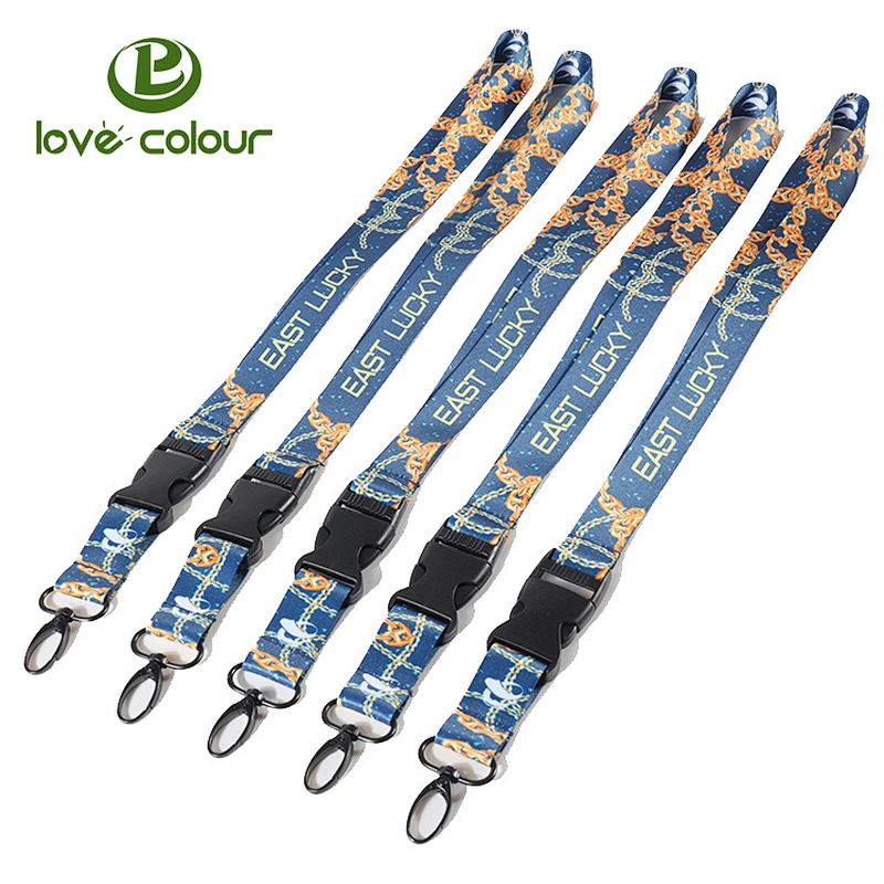 Lovecolour custom full color print sublimation polyester lanyards strap with safety break