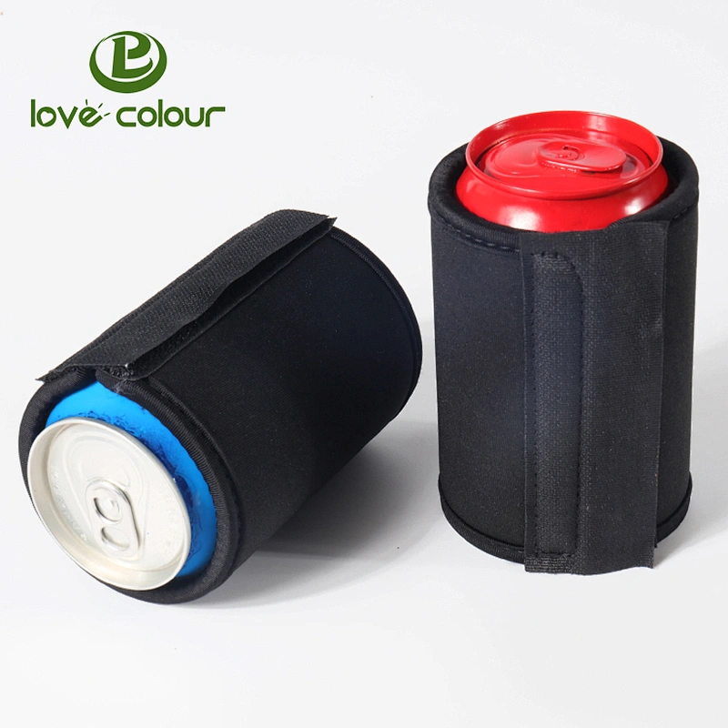 Black color soft neoprene material can cooler with zipper for travel