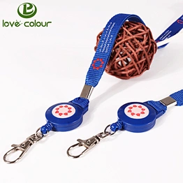 Custom plastic retractable reel ID card badge holder with lanyard strap