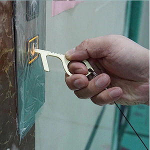Keychain Door Opener Tool Brass EDC Tool Elevator Door Key Stylus Keychain Tool Non-Contact Door Opener