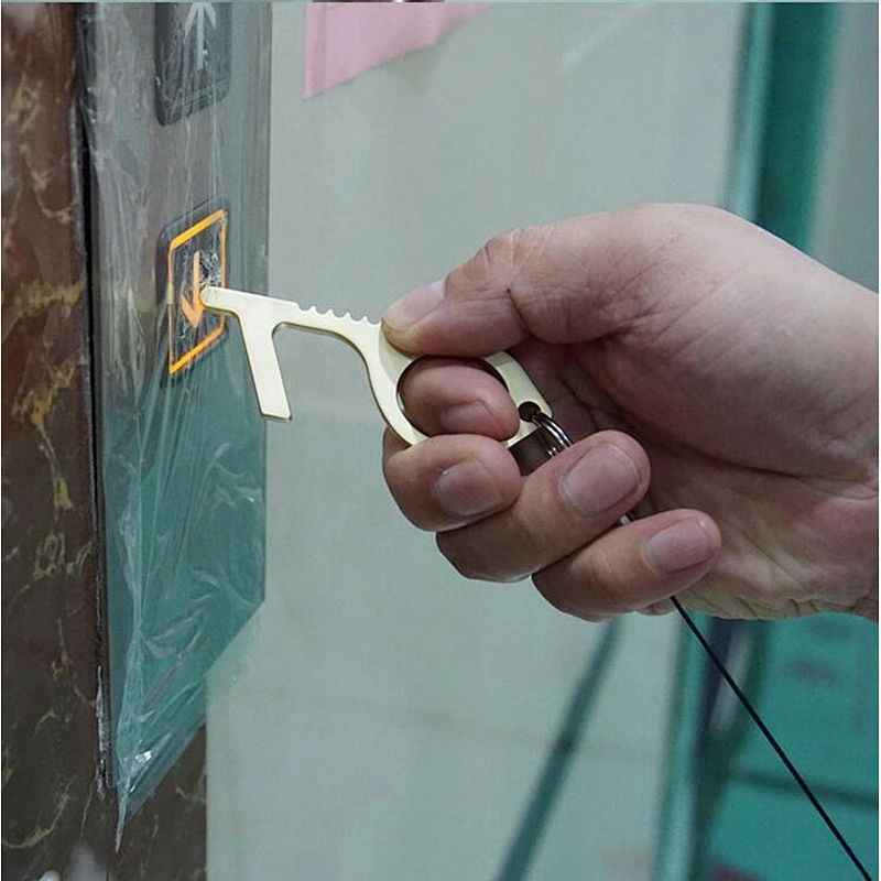 Keychain Door Opener Tool Brass EDC Tool Elevator Door Key Stylus Keychain Tool Non-Contact Door Opener