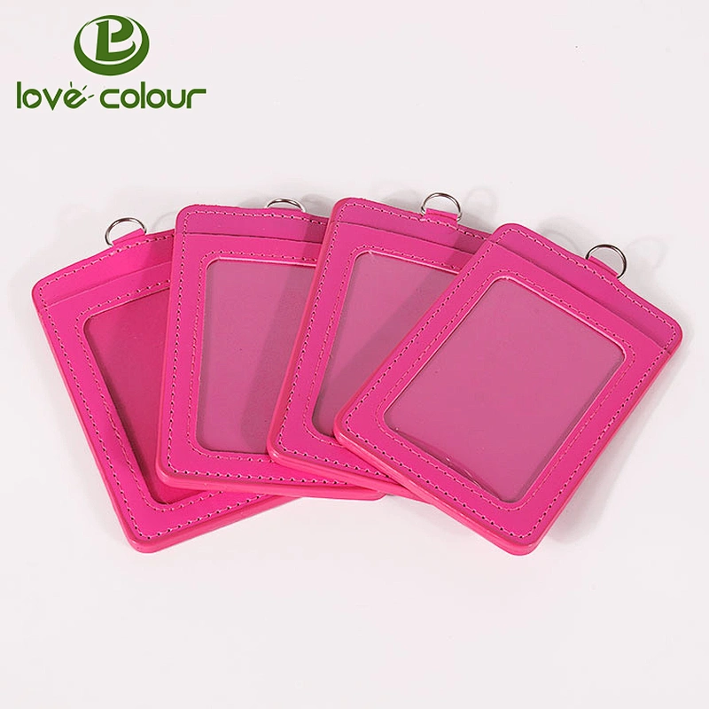 Custom Pink Color Business Leather ID Card Holder For Visitors