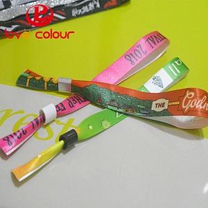 Custom polyester satin ribbon wristband bracelet with barrel plastic lock