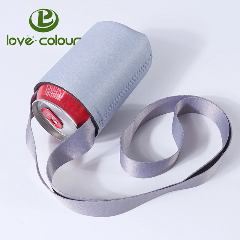 Hot selling custom neoprene blank collapsible can coolers with lanyard in grey color