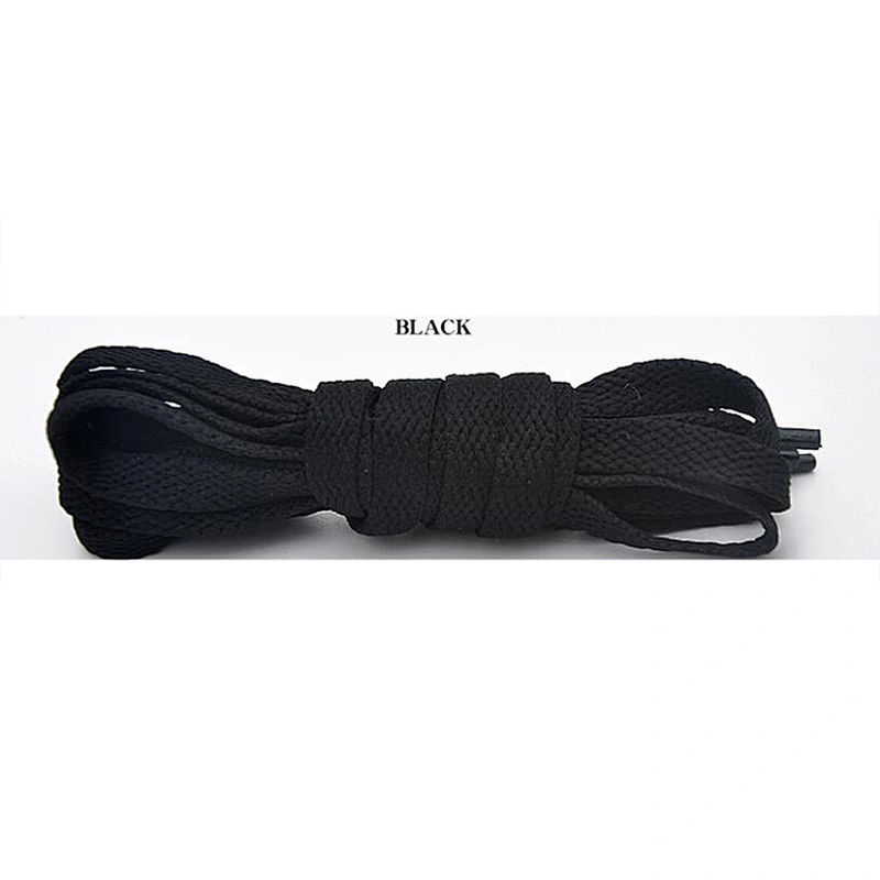 Custom Polyester 8mm Wide Black Flat Shoelace Shoestring Plastic Tips Shoe laces