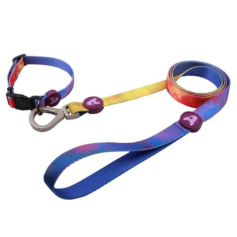 Factory custom pet products high quality polyester dog leash with collar for wholesale