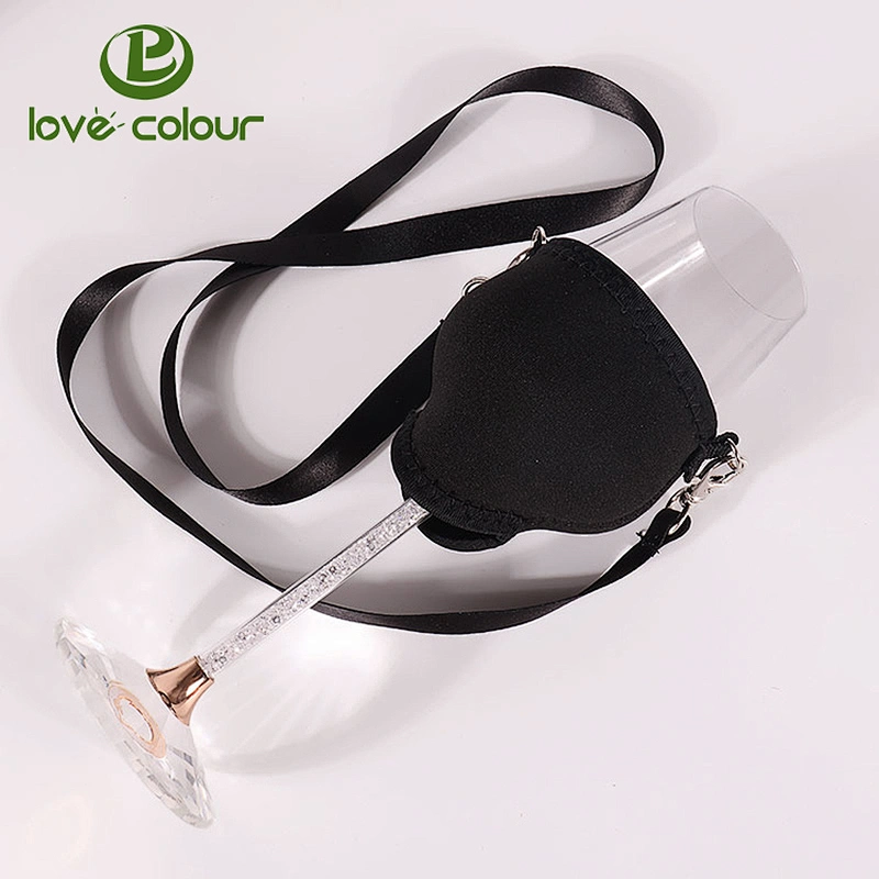 Custom black color neoprene cup holder with polyester strap