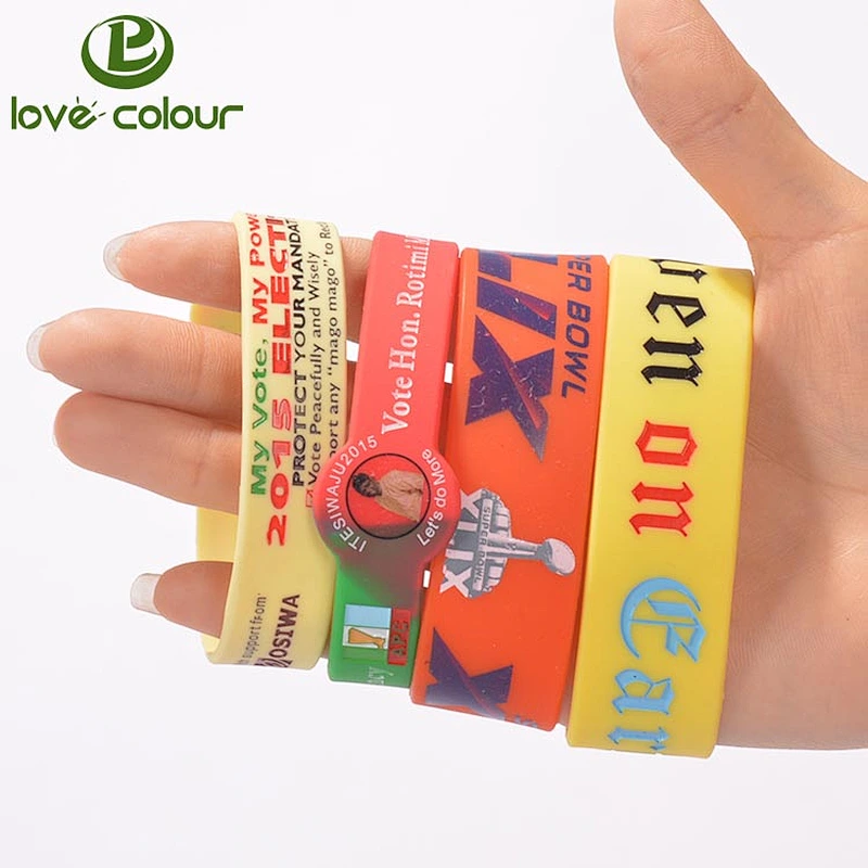 New custom bracelet color infilled cheap silicone hand wristband