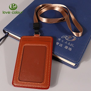 Double side PU leather ID card case / holder with lanyard for meeting