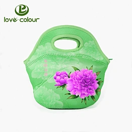 Custom sublimation printing flower neoprene travel picnic lunch bag for wholesale