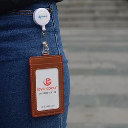 Eco-friendly business PU id card holder with badge reel
